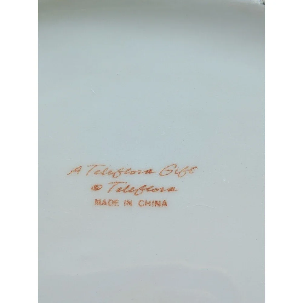 Teleflora Soup Tureen Serving Bowl Lidded Metal Rack Gold Accents Fruit Designs